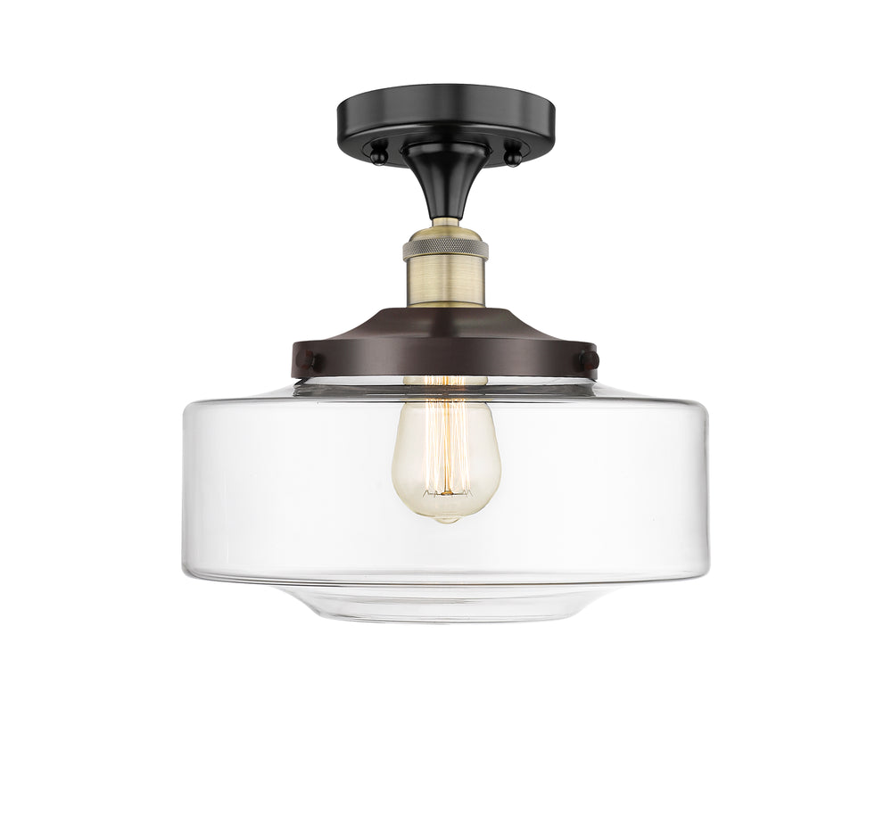 Innovations Lighting Bridgeton 12" Semi-Flush Mount - Black Antique Brass Ceiling Semi Flush Mounts Innovations Lighting Clear ; Glass Type: Transparent  