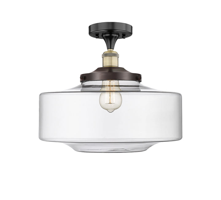 Innovations Lighting Bridgeton 16" Semi-Flush Mount - Black Antique Brass Ceiling Semi Flush Mounts Innovations Lighting Clear ; Glass Type: Transparent  