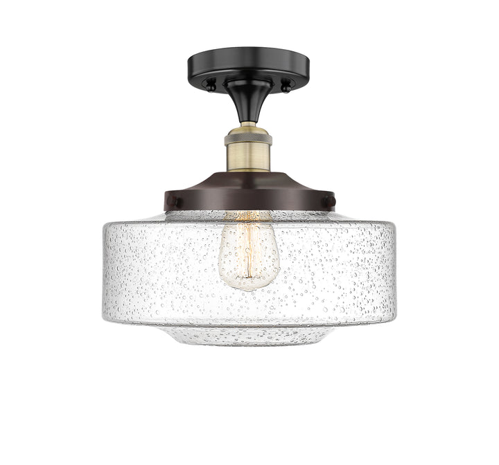 Innovations Lighting Bridgeton 12" Semi-Flush Mount - Black Antique Brass Ceiling Semi Flush Mounts Innovations Lighting Seedy ; Glass Type: Seeded  