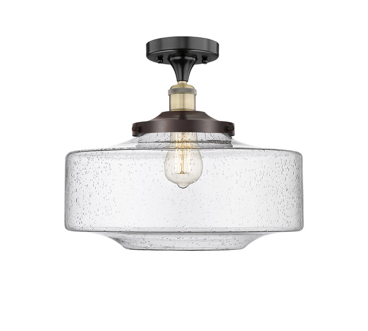 Innovations Lighting Bridgeton 16" Semi-Flush Mount - Black Antique Brass Ceiling Semi Flush Mounts Innovations Lighting Seedy ; Glass Type: Seeded  