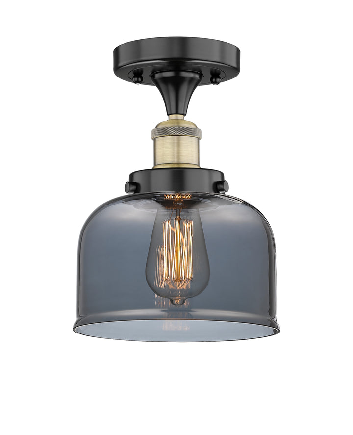 Innovations Lighting Bell 8" Semi-Flush Mount - Black Antique Brass Ceiling Semi Flush Mounts Innovations Lighting Light Smoke ; Glass Type: Colorful  