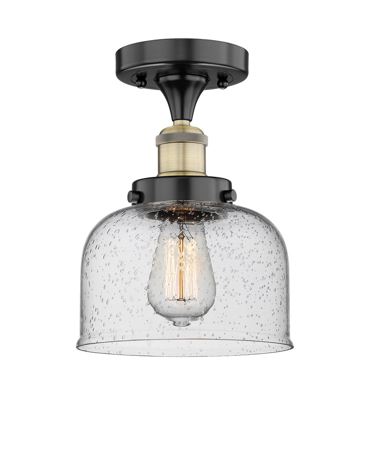 Innovations Lighting Bell 8" Semi-Flush Mount - Black Antique Brass Ceiling Semi Flush Mounts Innovations Lighting Seedy ; Glass Type: Seedy; Ribbed  