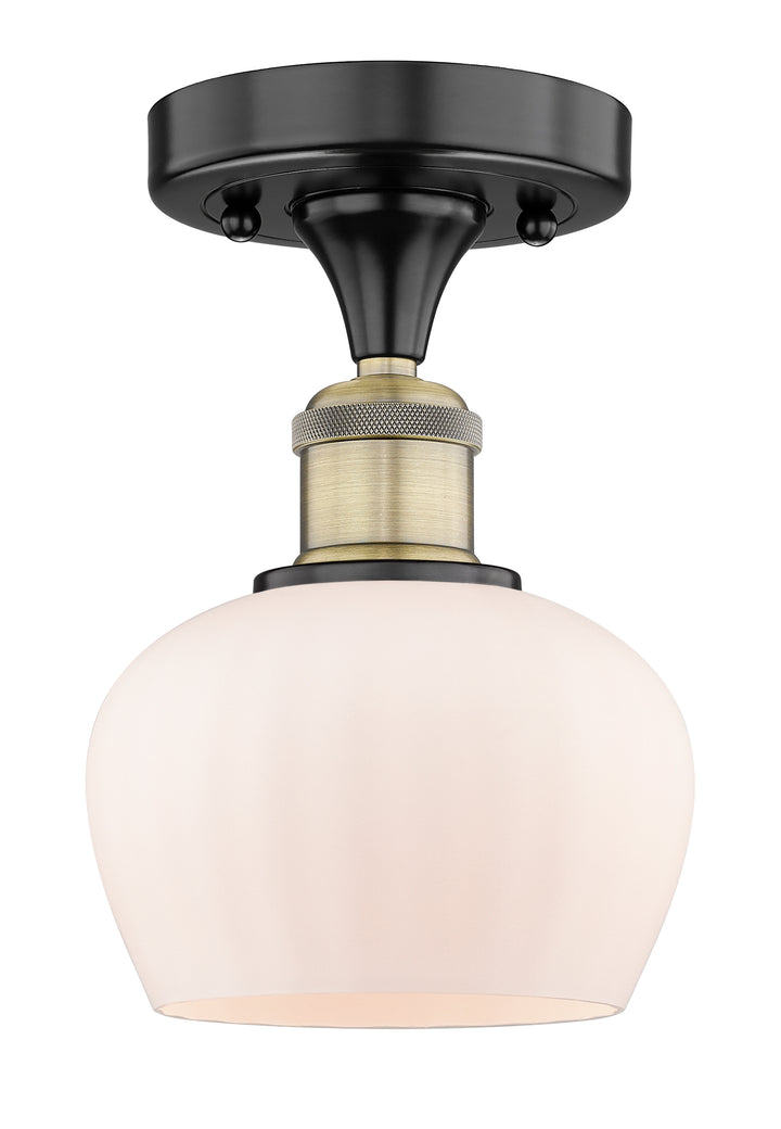 Innovations Lighting Fenton 6.5" Semi-Flush Mount - Black Antique Brass Ceiling Semi Flush Mounts Innovations Lighting Matte White ; Glass Type: White; Ribbed  