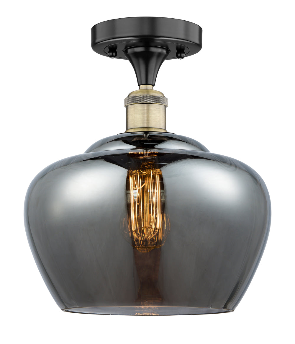 Innovations Lighting Fenton 11" Flush Mount - Black Antique Brass Ceiling Flush Mounts Innovations Lighting Light Smoke ; Glass Type: Smoked; Ribbed  