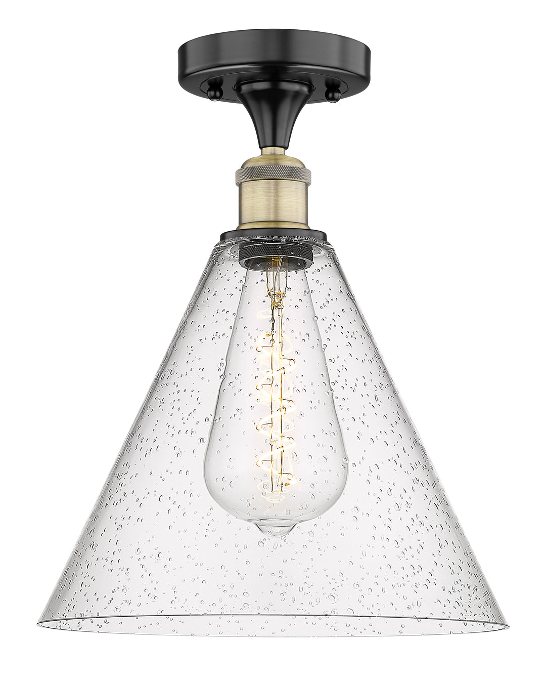 Innovations Lighting Berkshire Glass 12" Semi-Flush Mount - Black Antique Brass Ceiling Semi Flush Mounts Innovations Lighting Seedy ; Glass Type: Seeded  