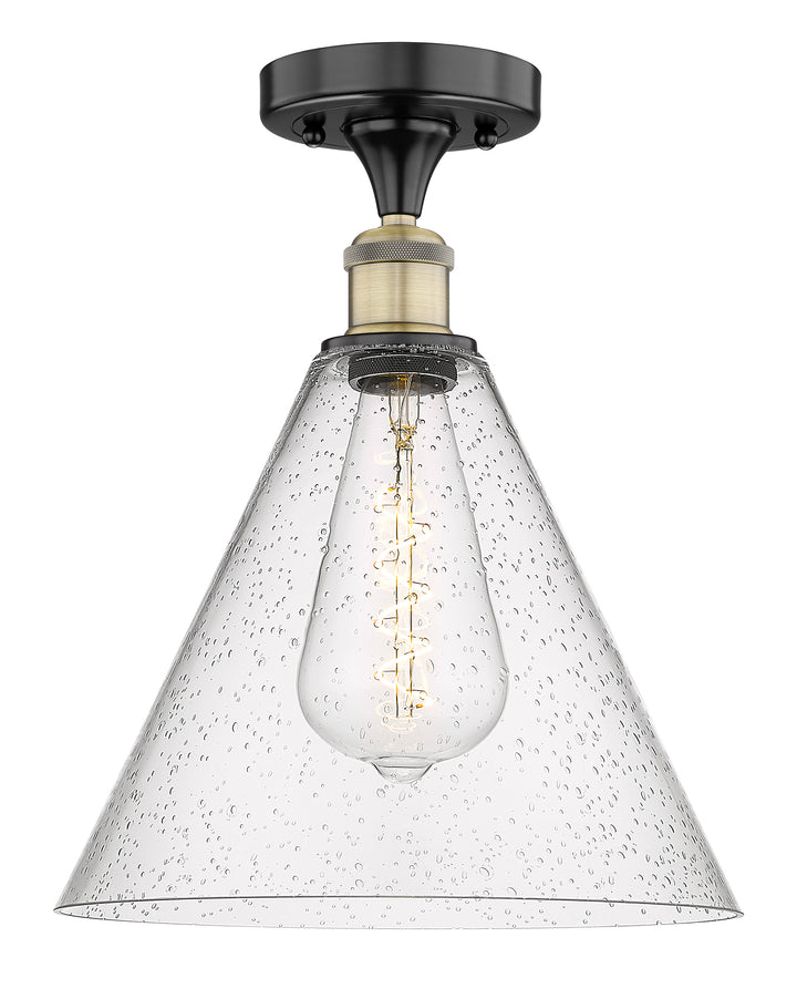 Innovations Lighting Berkshire Glass 12" Semi-Flush Mount - Black Antique Brass Ceiling Semi Flush Mounts Innovations Lighting Seedy ; Glass Type: Seeded  