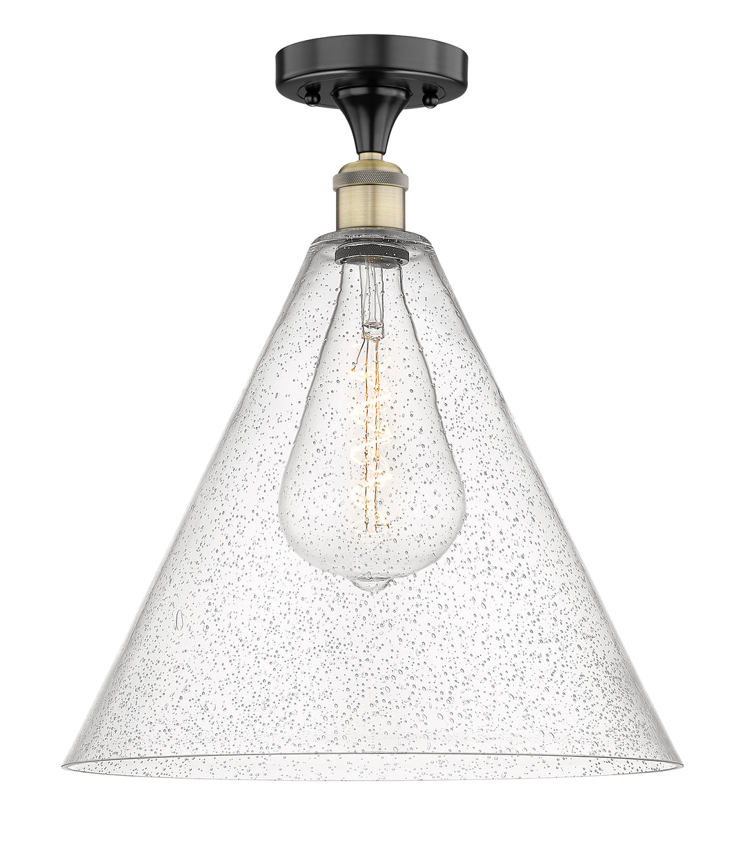 Innovations Lighting Berkshire Glass 16" Semi-Flush Mount - Black Antique Brass Ceiling Semi Flush Mounts Innovations Lighting Seedy ; Glass Type: Seeded  