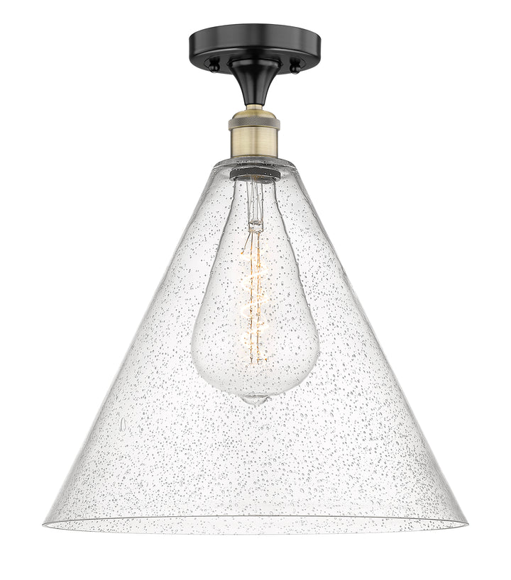 Innovations Lighting Berkshire Glass 16" Semi-Flush Mount - Black Antique Brass Ceiling Semi Flush Mounts Innovations Lighting Seedy ; Glass Type: Seeded  