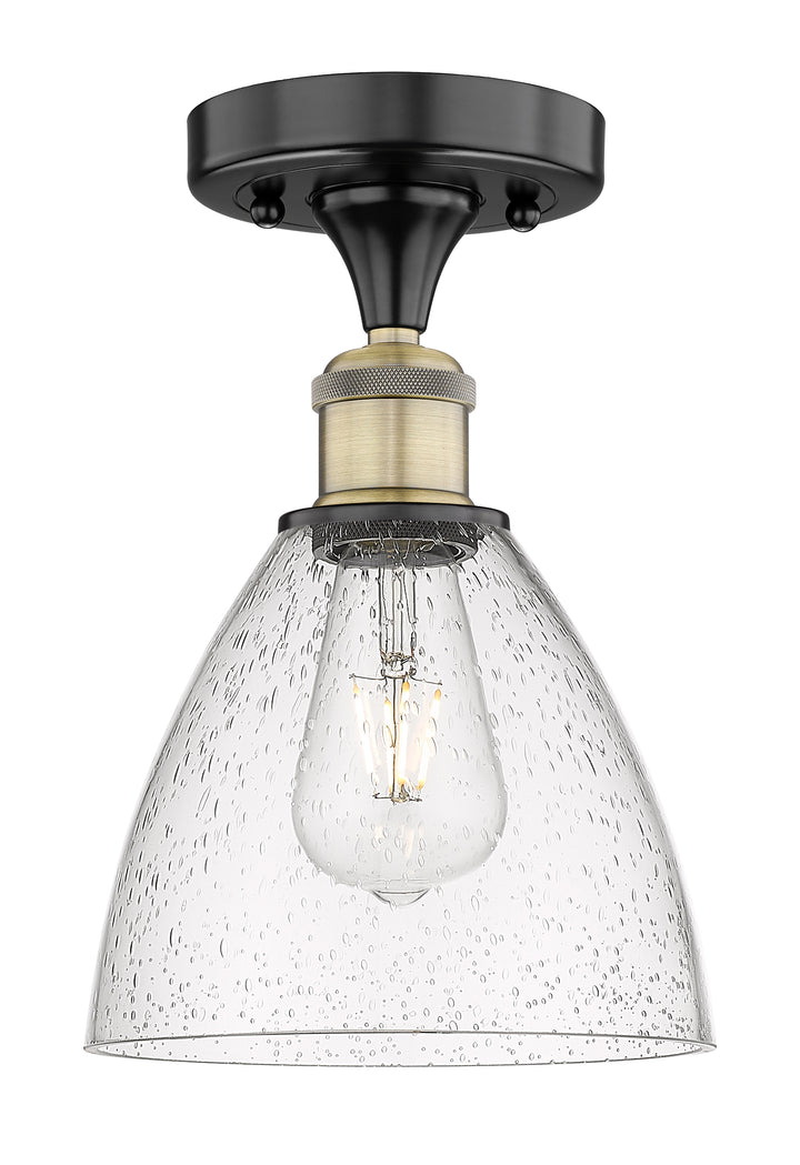 Innovations Lighting Bristol 7.5" Semi-Flush Mount - Black Antique Brass Ceiling Semi Flush Mounts Innovations Lighting Seedy ; Glass Type: Seeded  