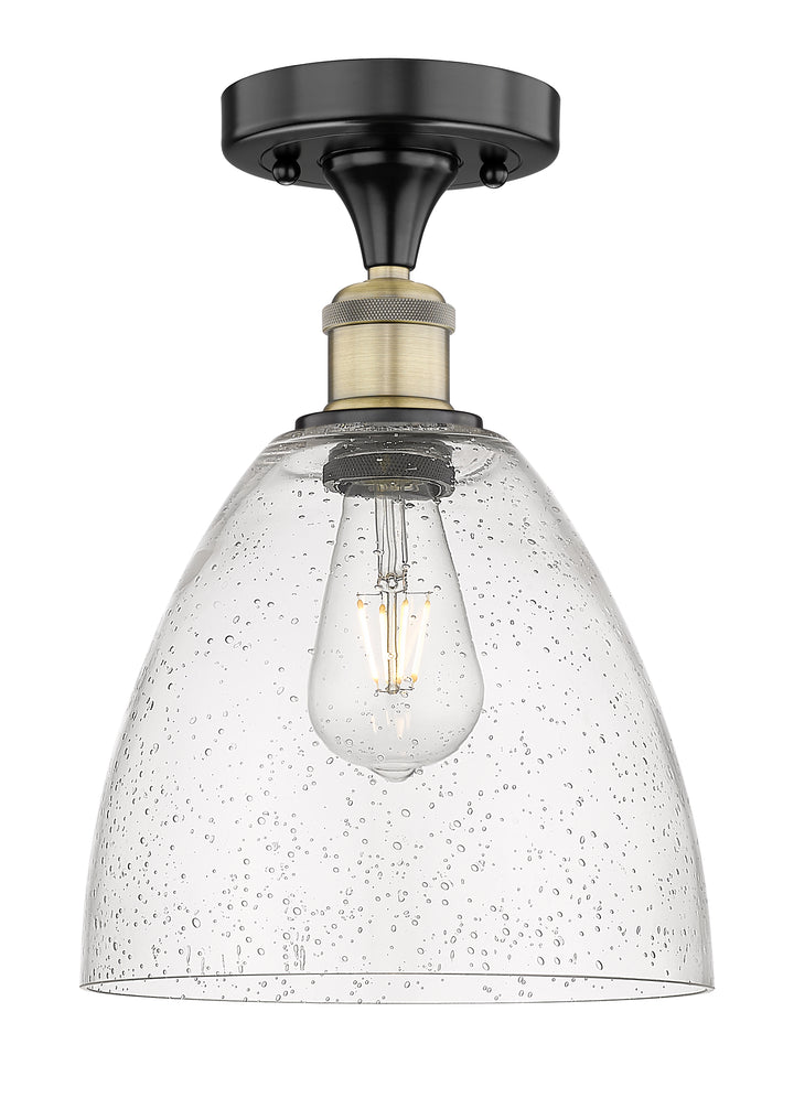 Innovations Lighting Bristol 9" Semi-Flush Mount - Black Antique Brass Ceiling Semi Flush Mounts Innovations Lighting Seedy ; Glass Type: Seeded  