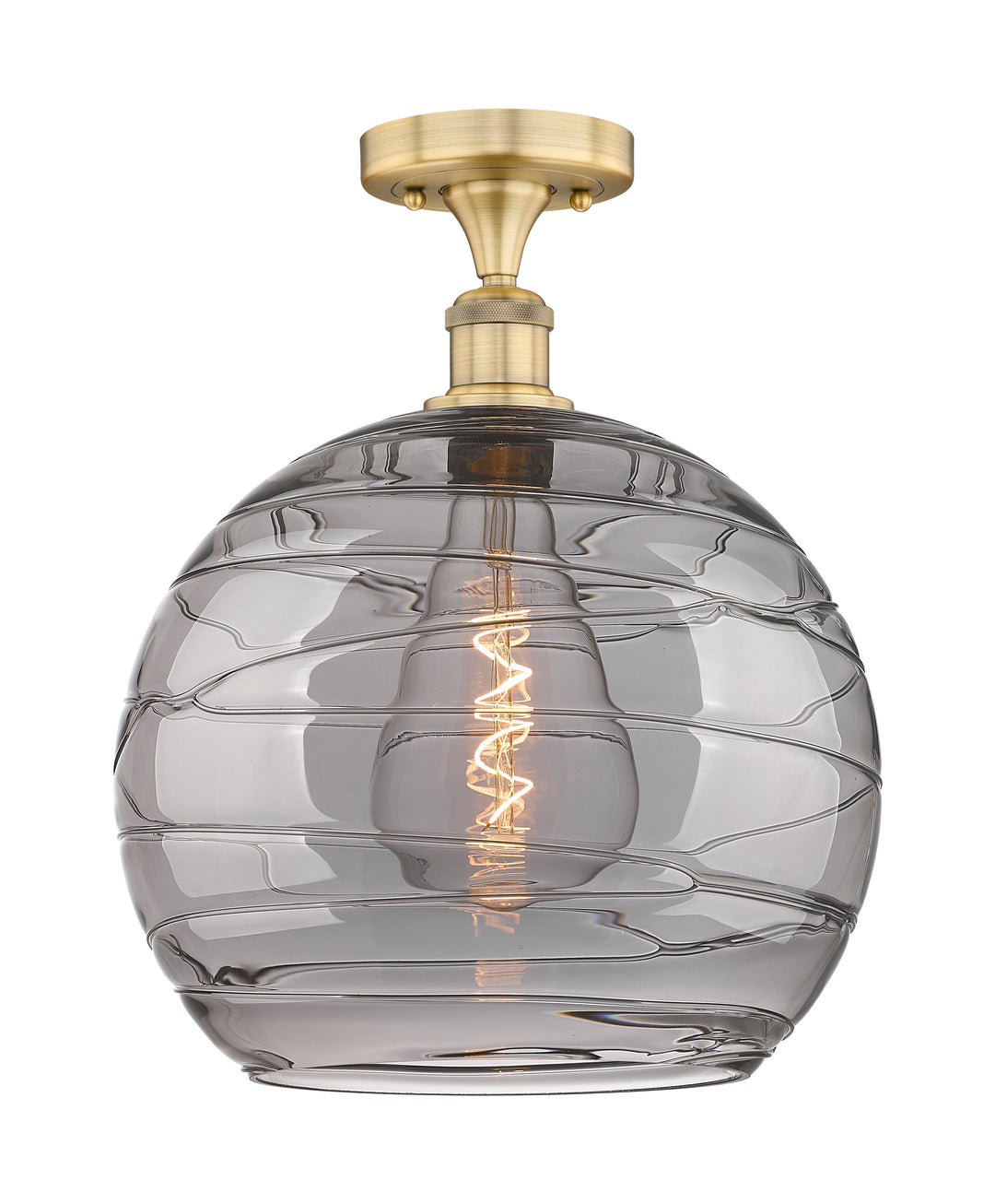 Innovations Lighting Athens Deco Swirl 14" Semi-Flush Mount - Brushed Brass Ceiling Semi Flush Mounts Innovations Lighting Light Smoke Deco Swirl ; Glass Type: Smoked  