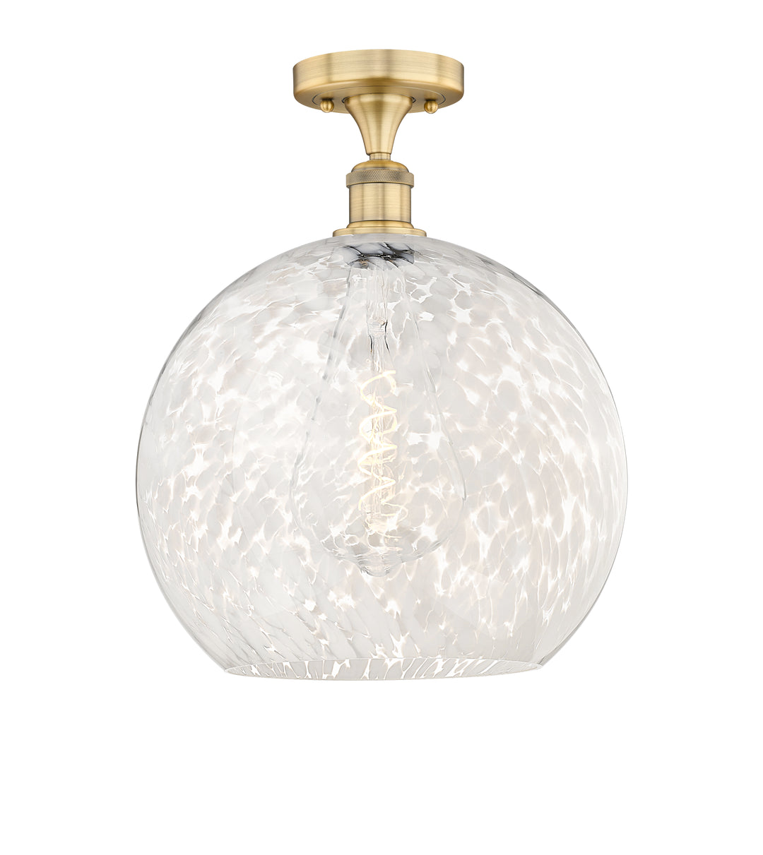 Innovations Lighting White Mouchette 14" Semi-Flush Mount - Brushed Brass Ceiling Semi Flush Mounts Innovations Lighting White Mouchette ; Glass Type: White  