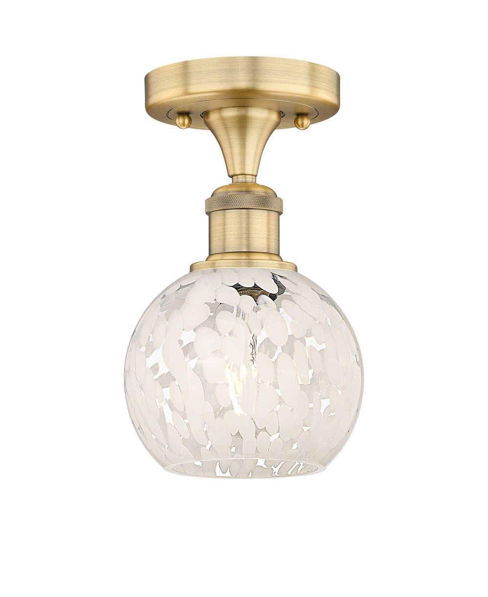 Innovations Lighting White Mouchette 6" Semi-Flush Mount - Brushed Brass Ceiling Semi Flush Mounts Innovations Lighting White Mouchette ; Glass Type: White  