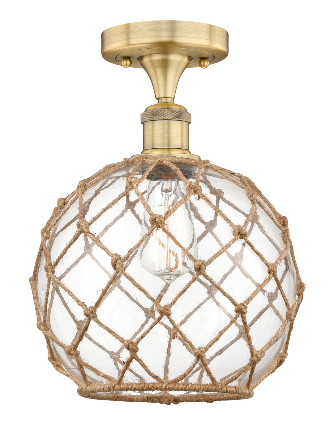 Innovations Lighting Farmhouse Rope 10" Semi-Flush Mount - Brushed Brass