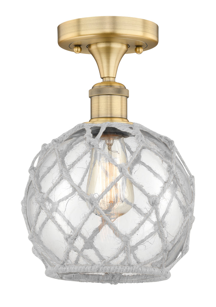 Innovations Lighting Farmhouse Rope 8" Semi-Flush Mount - Brushed Brass Ceiling Semi Flush Mounts Innovations Lighting Clear Glass with White Rope ; Glass Type: Transparent  