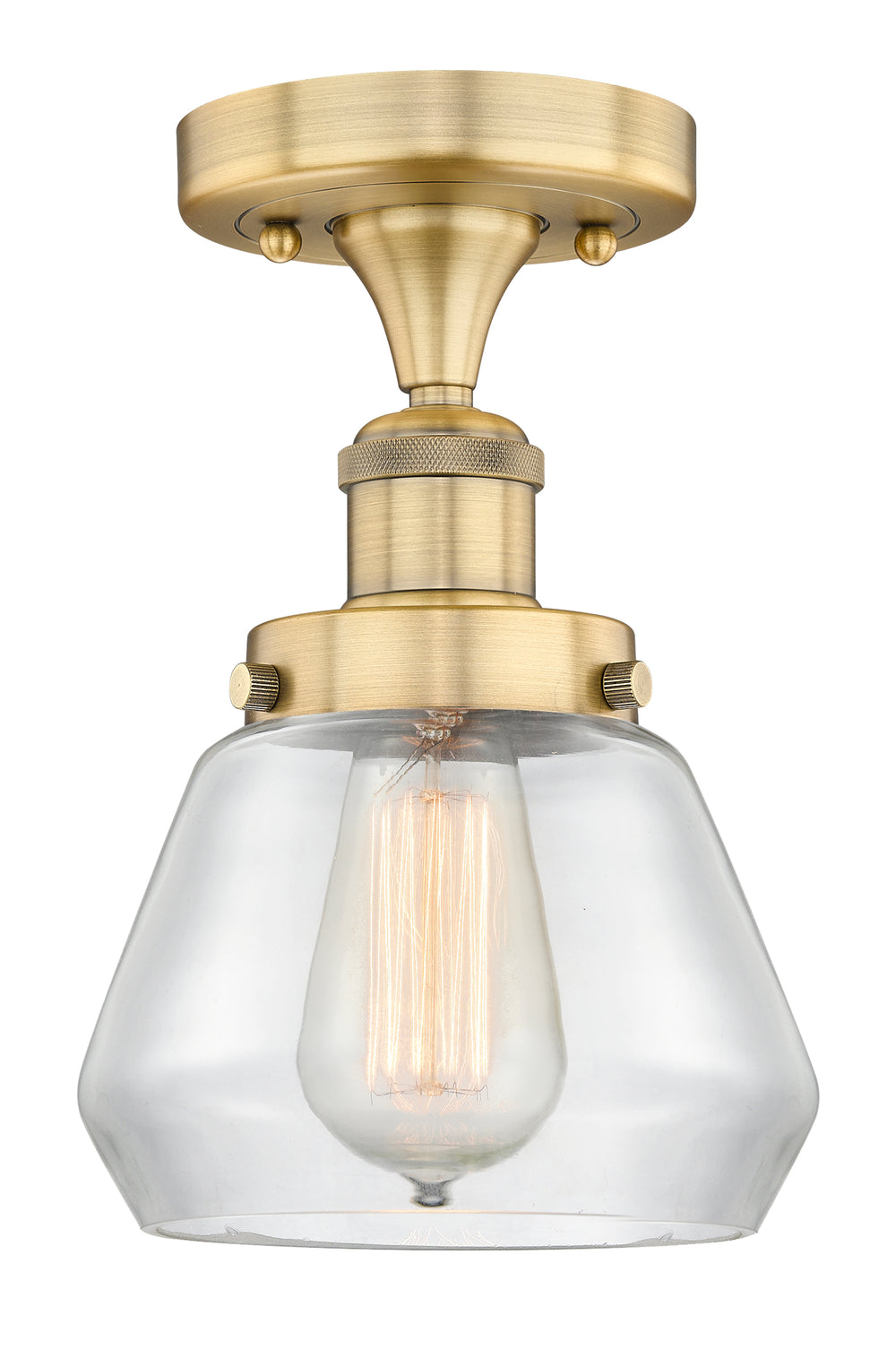 Innovations Lighting Fulton 7" Semi-Flush Mount - Brushed Brass Ceiling Semi Flush Mounts Innovations Lighting Clear ; Glass Type: Transparent; Ribbed  