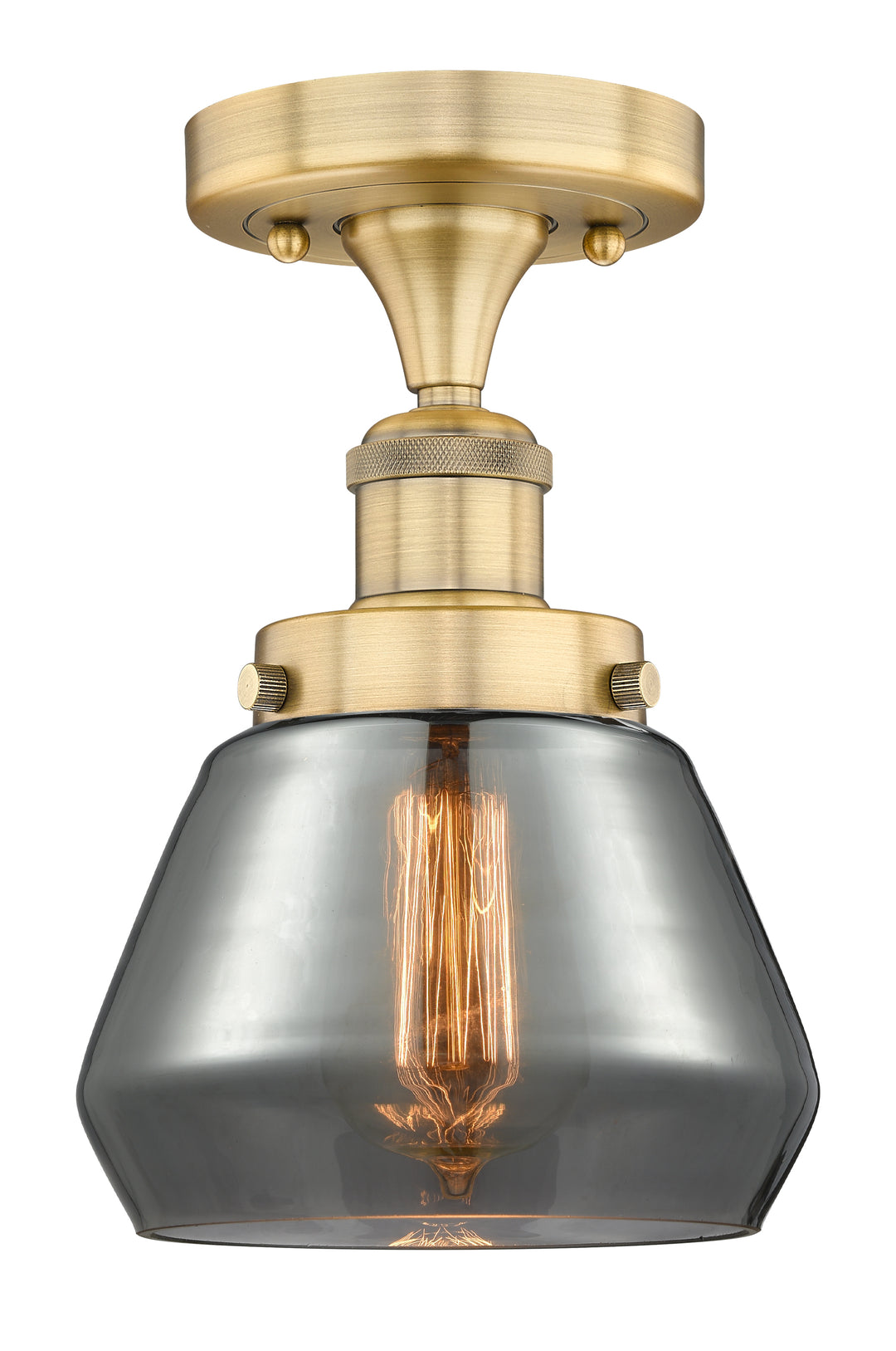 Innovations Lighting Fulton 7" Semi-Flush Mount - Brushed Brass Ceiling Semi Flush Mounts Innovations Lighting Light Smoke ; Glass Type: Smoked; Ribbed  