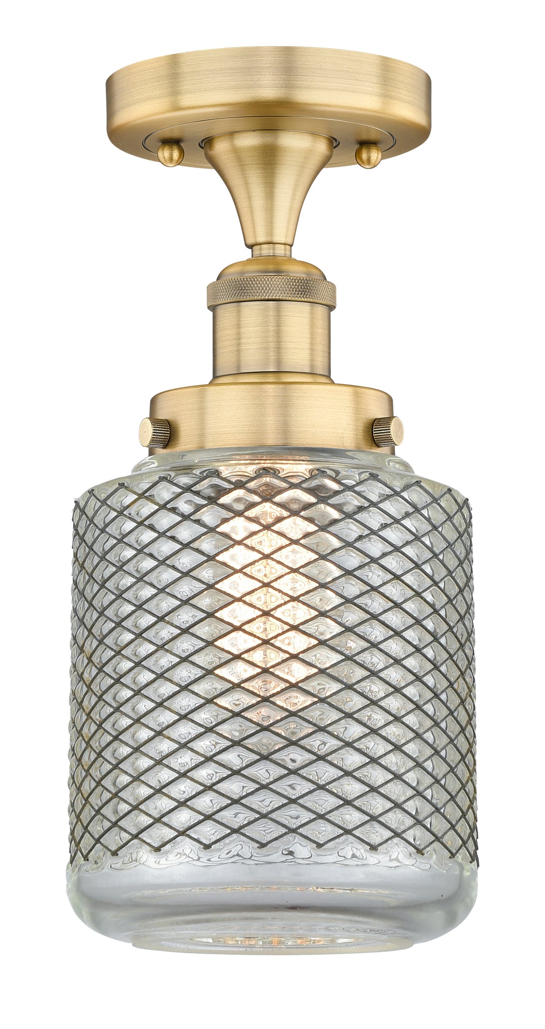 Innovations Lighting Stanton 6" Semi-Flush Mount - Brushed Brass Ceiling Semi Flush Mounts Innovations Lighting Clear Wire Mesh ; Glass Type: Transparent  