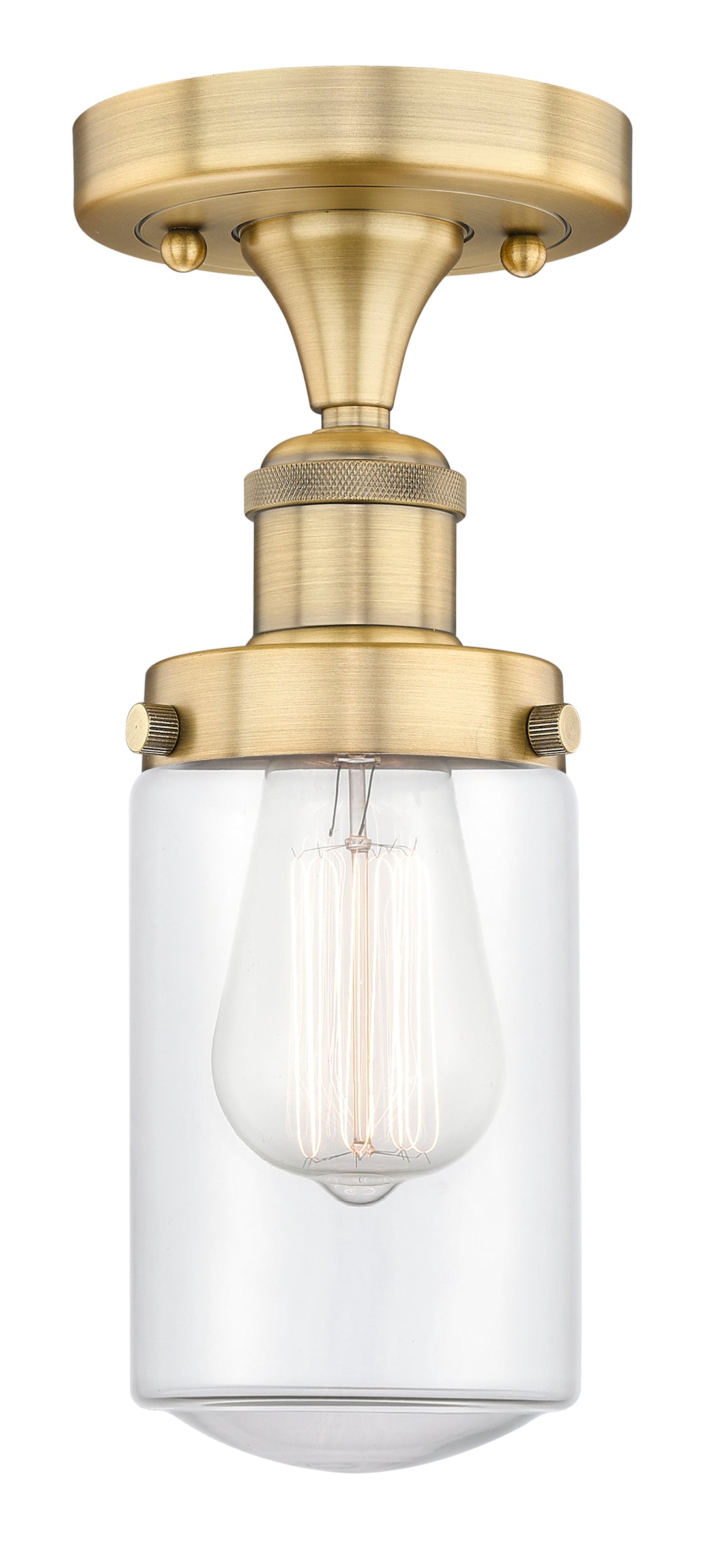 Innovations Lighting Dover 4.5" Semi-Flush Mount - Brushed Brass Ceiling Semi Flush Mounts Innovations Lighting Clear ; Glass Type: Transparent; Ribbed  