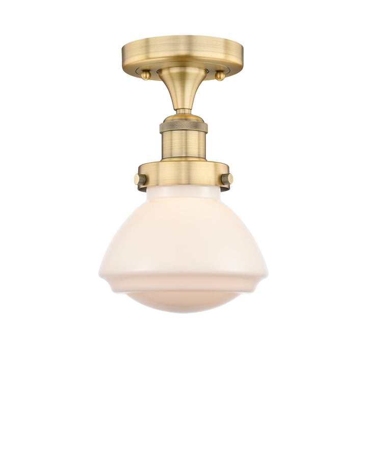 Innovations Lighting Olean 6.75" Semi-Flush Mount - Brushed Brass Ceiling Semi Flush Mounts Innovations Lighting Matte White ; Glass Type: Frosted; Ribbed  