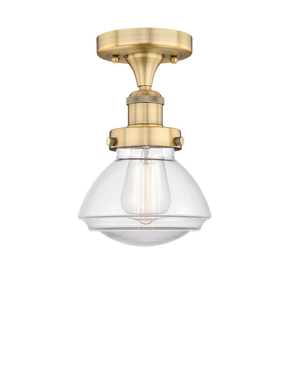 Innovations Lighting Olean 6.75" Semi-Flush Mount - Brushed Brass Ceiling Semi Flush Mounts Innovations Lighting Clear ; Glass Type: Transparent; Ribbed  