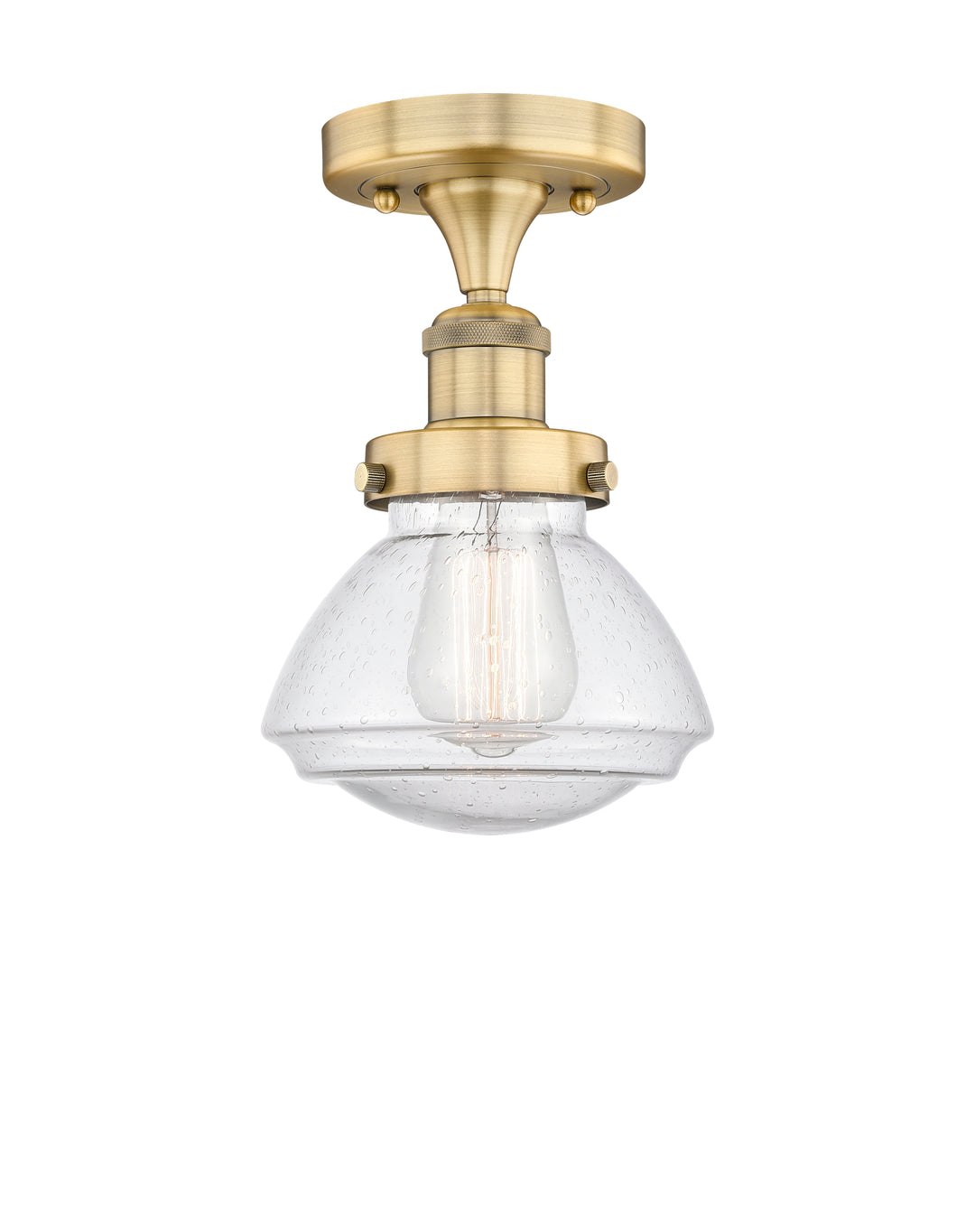 Innovations Lighting Olean 6.75" Semi-Flush Mount - Brushed Brass Ceiling Semi Flush Mounts Innovations Lighting Seedy ; Glass Type: Seeded  