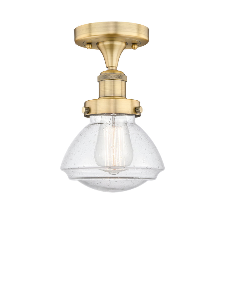 Innovations Lighting Olean 6.75" Semi-Flush Mount - Brushed Brass Ceiling Semi Flush Mounts Innovations Lighting Seedy ; Glass Type: Seeded  