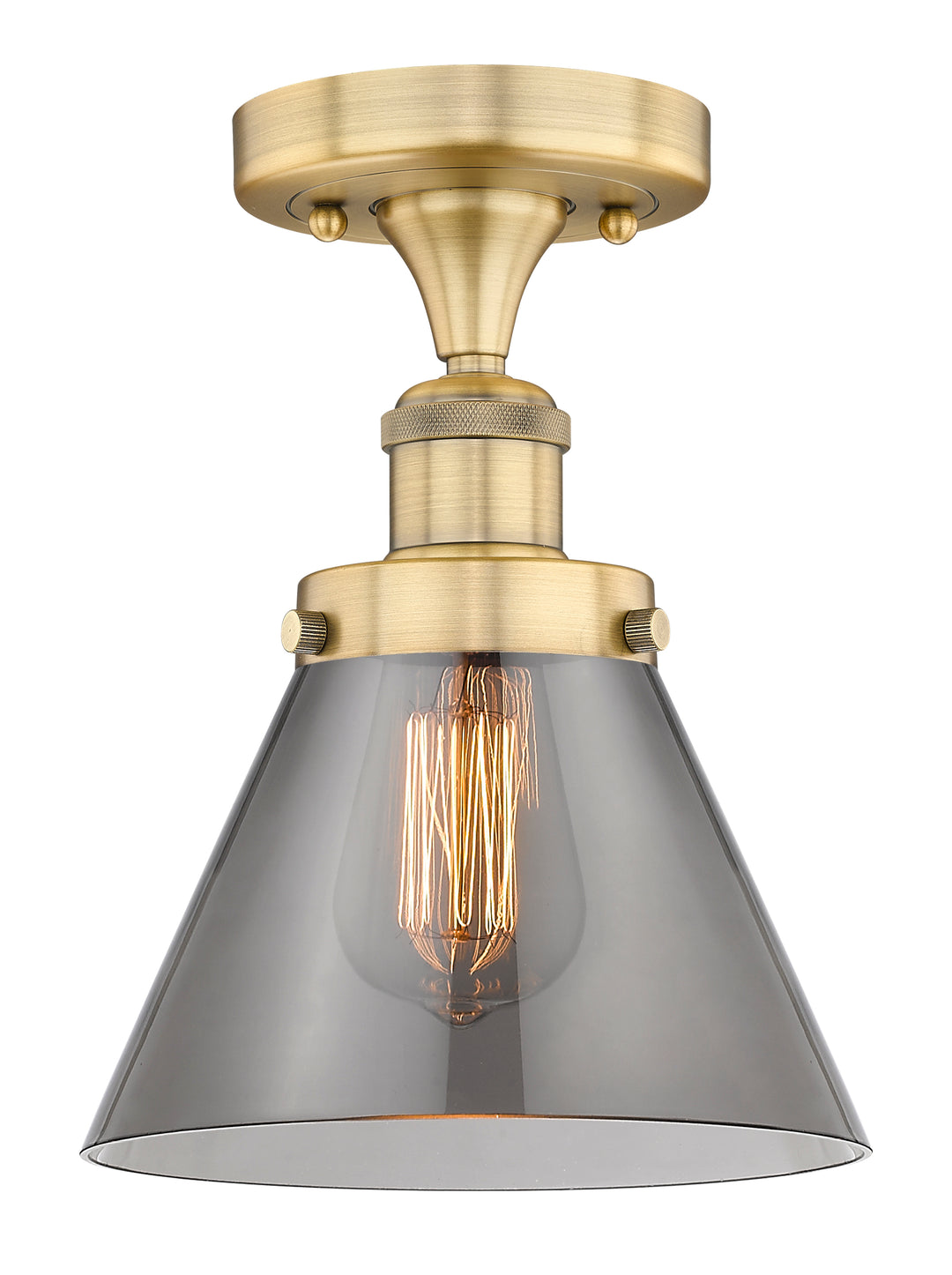 Innovations Lighting Cone 8" Semi-Flush Mount - Brushed Brass Ceiling Semi Flush Mounts Innovations Lighting Light Smoke ; Glass Type: Colorful  