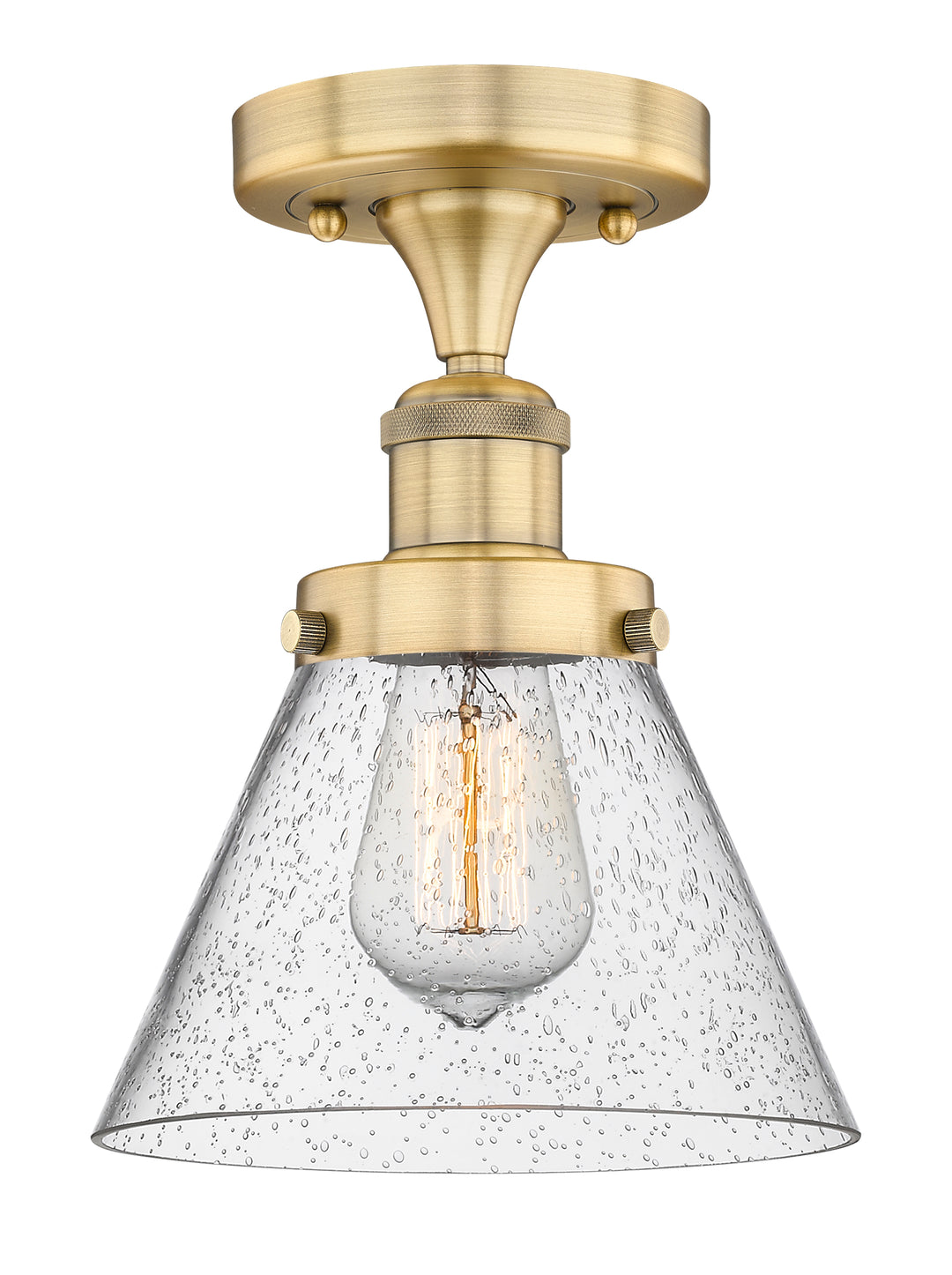 Innovations Lighting Cone 8" Semi-Flush Mount - Brushed Brass Ceiling Semi Flush Mounts Innovations Lighting Seedy ; Glass Type: Seedy; Ribbed  