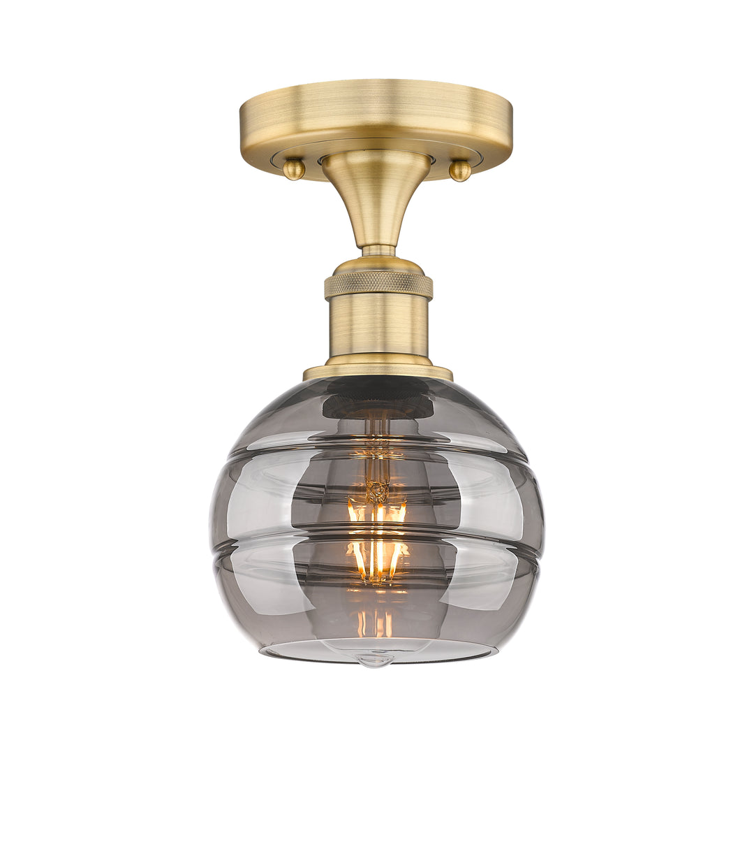 Innovations Lighting Rochester 6" Semi-Flush Mount - Brushed Brass Ceiling Semi Flush Mounts Innovations Lighting Light Smoke ; Glass Type: Smoked  