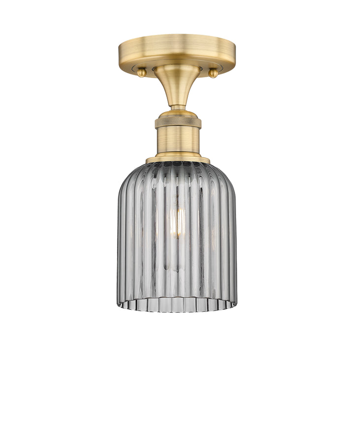 Innovations Lighting Bridal Veil 5" Semi-Flush Mount - Brushed Brass Ceiling Semi Flush Mounts Innovations Lighting Light Smoke ; Glass Type: Light Smoke; Ribbed  