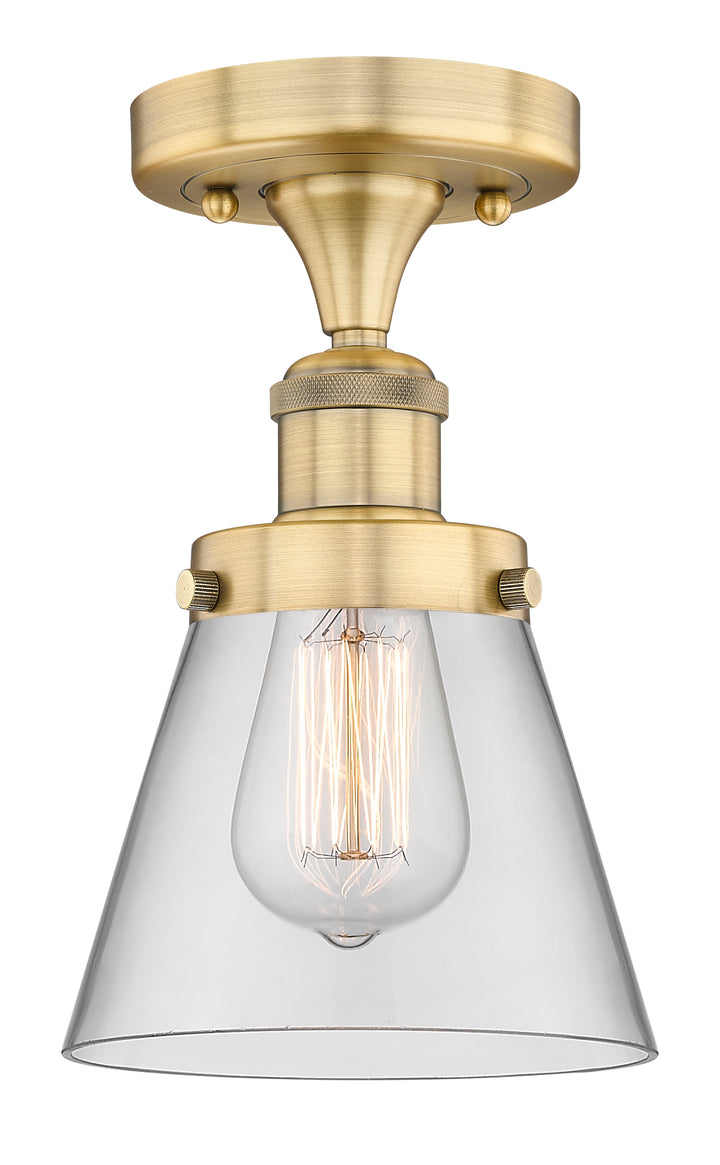 Innovations Lighting Cone 6" Semi-Flush Mount - Brushed Brass Ceiling Semi Flush Mounts Innovations Lighting Clear ; Glass Type: Transparent; Ribbed  