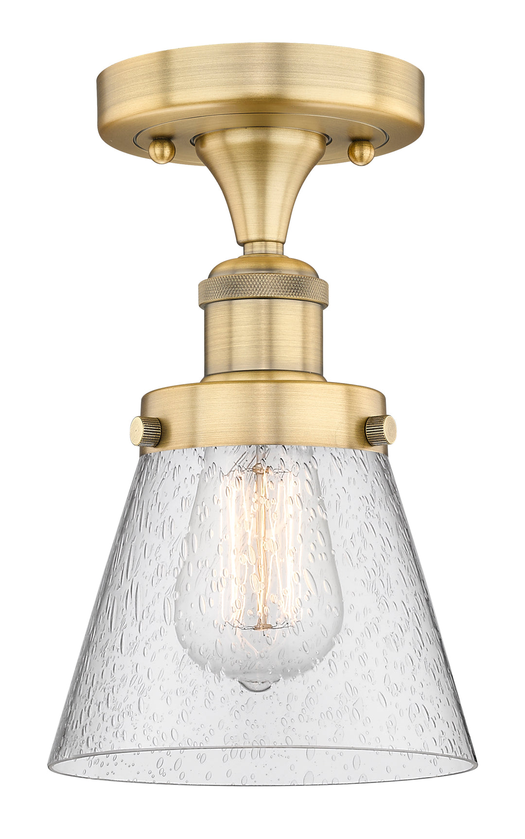 Innovations Lighting Cone 6" Semi-Flush Mount - Brushed Brass Ceiling Semi Flush Mounts Innovations Lighting Seedy ; Glass Type: Seedy; Ribbed  