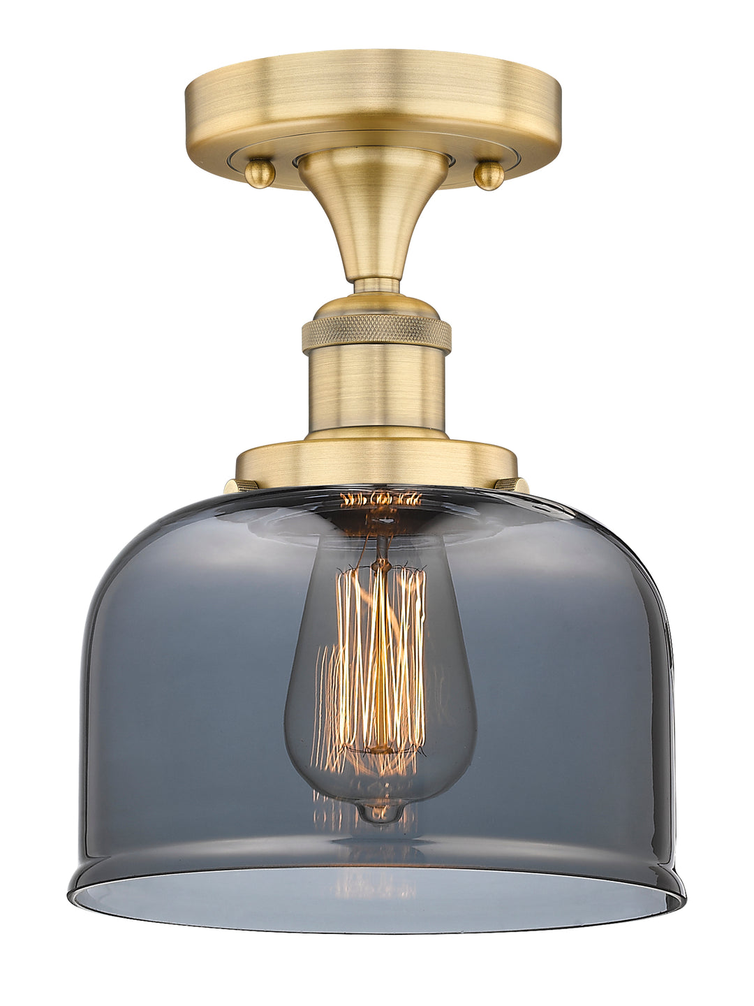 Innovations Lighting Bell 8" Semi-Flush Mount - Brushed Brass Ceiling Semi Flush Mounts Innovations Lighting Light Smoke ; Glass Type: Colorful  