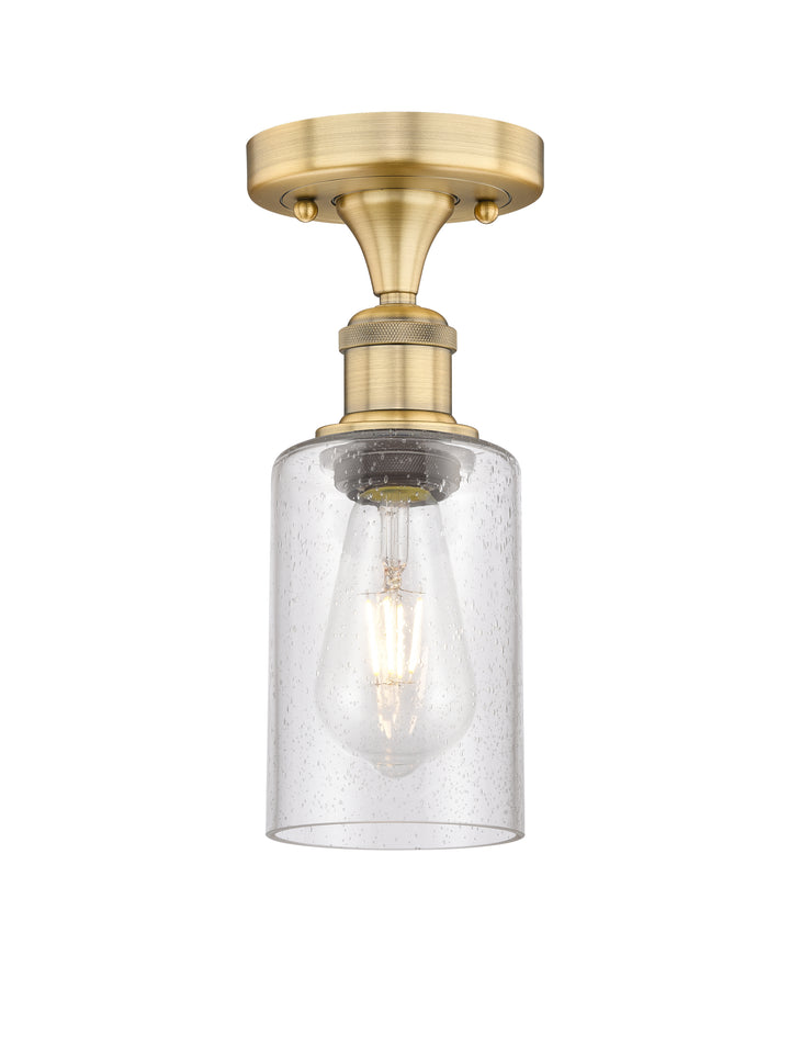 Innovations Lighting Clymer 4" Semi-Flush Mount - Brushed Brass Ceiling Semi Flush Mounts Innovations Lighting Seedy ; Glass Type: Transparent  