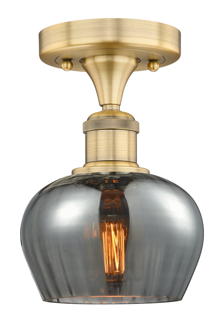 Innovations Lighting Fenton 6.5" Semi-Flush Mount - Brushed Brass Ceiling Semi Flush Mounts Innovations Lighting Light Smoke ; Glass Type: Smoked; Ribbed  