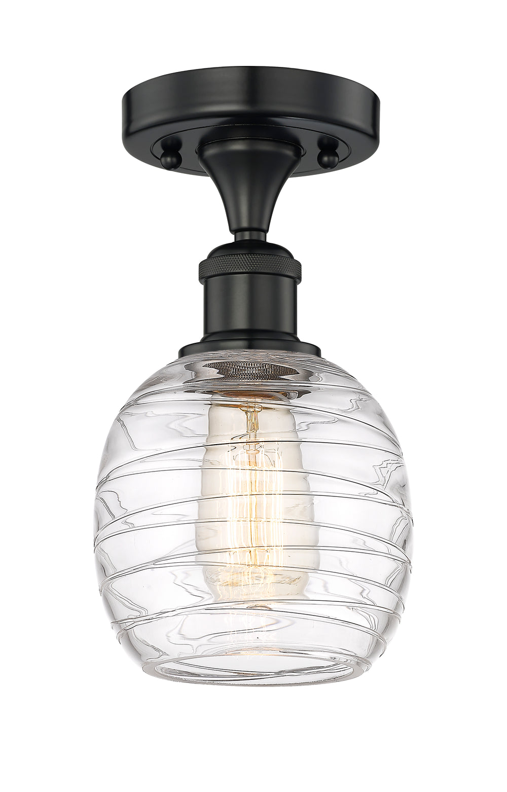 Innovations Lighting Belfast 6" Semi-Flush Mount - Matte Black Ceiling Semi Flush Mounts Innovations Lighting Deco Swirl ; Glass Type: Clear  