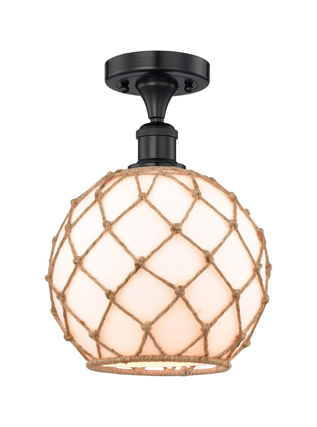 Innovations Lighting Large Farmhouse Rope Semi-Flush Mount - Matte Black Ceiling Semi Flush Mounts Innovations Lighting White Glass with Brown Rope ; Glass Type: White  