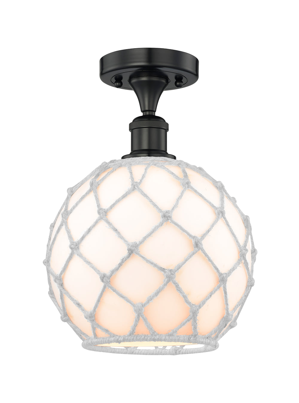 Innovations Lighting Large Farmhouse Rope Semi-Flush Mount - Matte Black Ceiling Semi Flush Mounts Innovations Lighting White Glass with White Rope ; Glass Type: White  