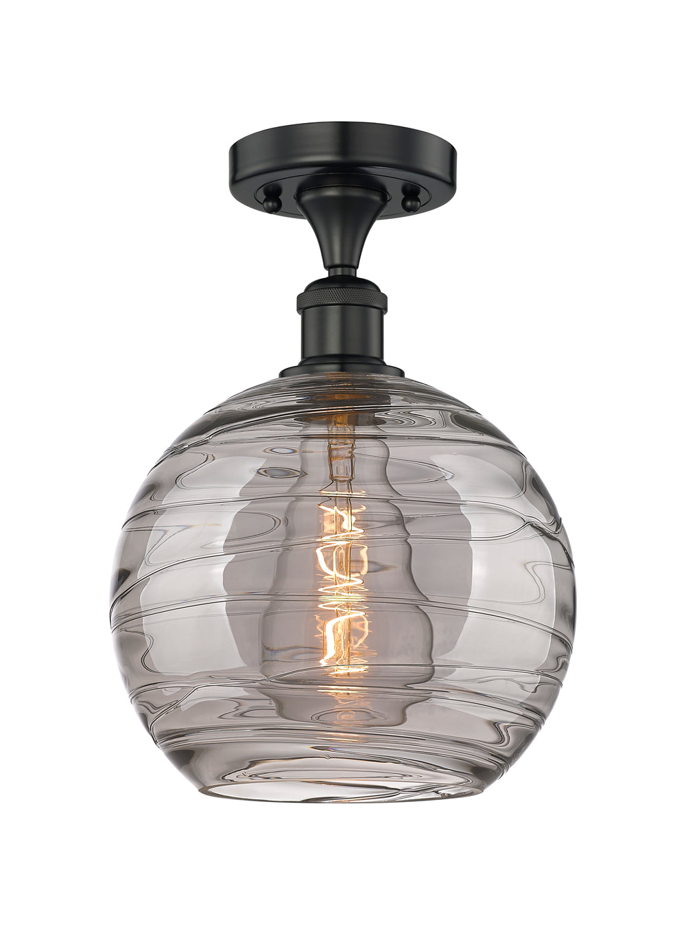 Innovations Lighting Athens Deco Swirl 10" Semi-Flush Mount - Matte Black Ceiling Semi Flush Mounts Innovations Lighting Light Smoke Deco Swirl ; Glass Type: Smoked  