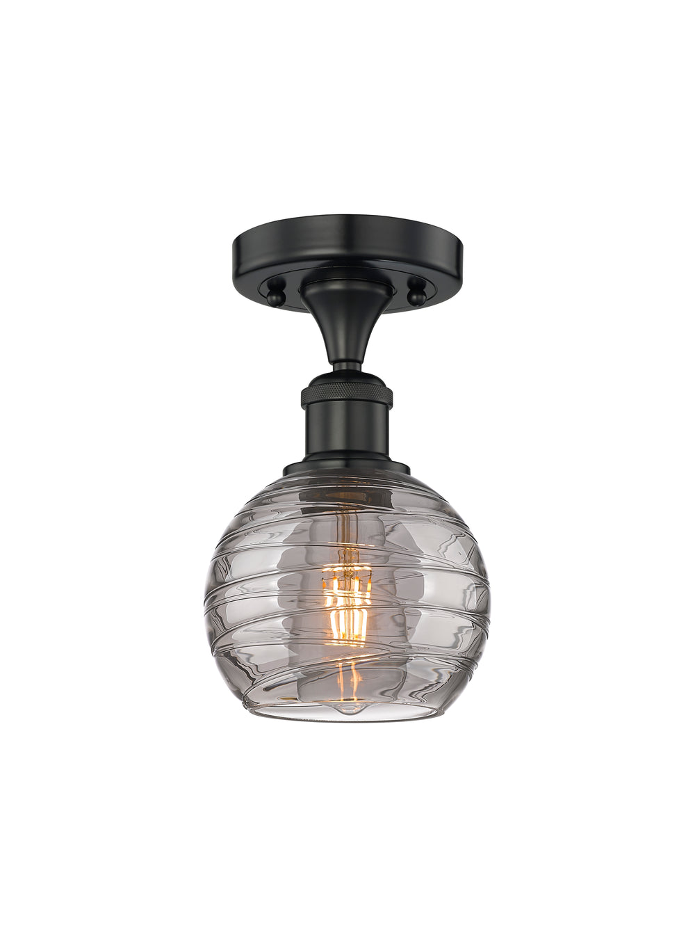 Innovations Lighting Athens Deco Swirl 6" Semi-Flush Mount - Matte Black Ceiling Semi Flush Mounts Innovations Lighting Light Smoke Deco Swirl ; Glass Type: Smoked  