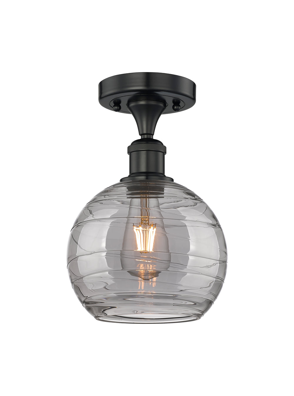 Innovations Lighting Athens Deco Swirl 8" Semi-Flush Mount - Matte Black Ceiling Semi Flush Mounts Innovations Lighting Light Smoke Deco Swirl ; Glass Type: Smoked  