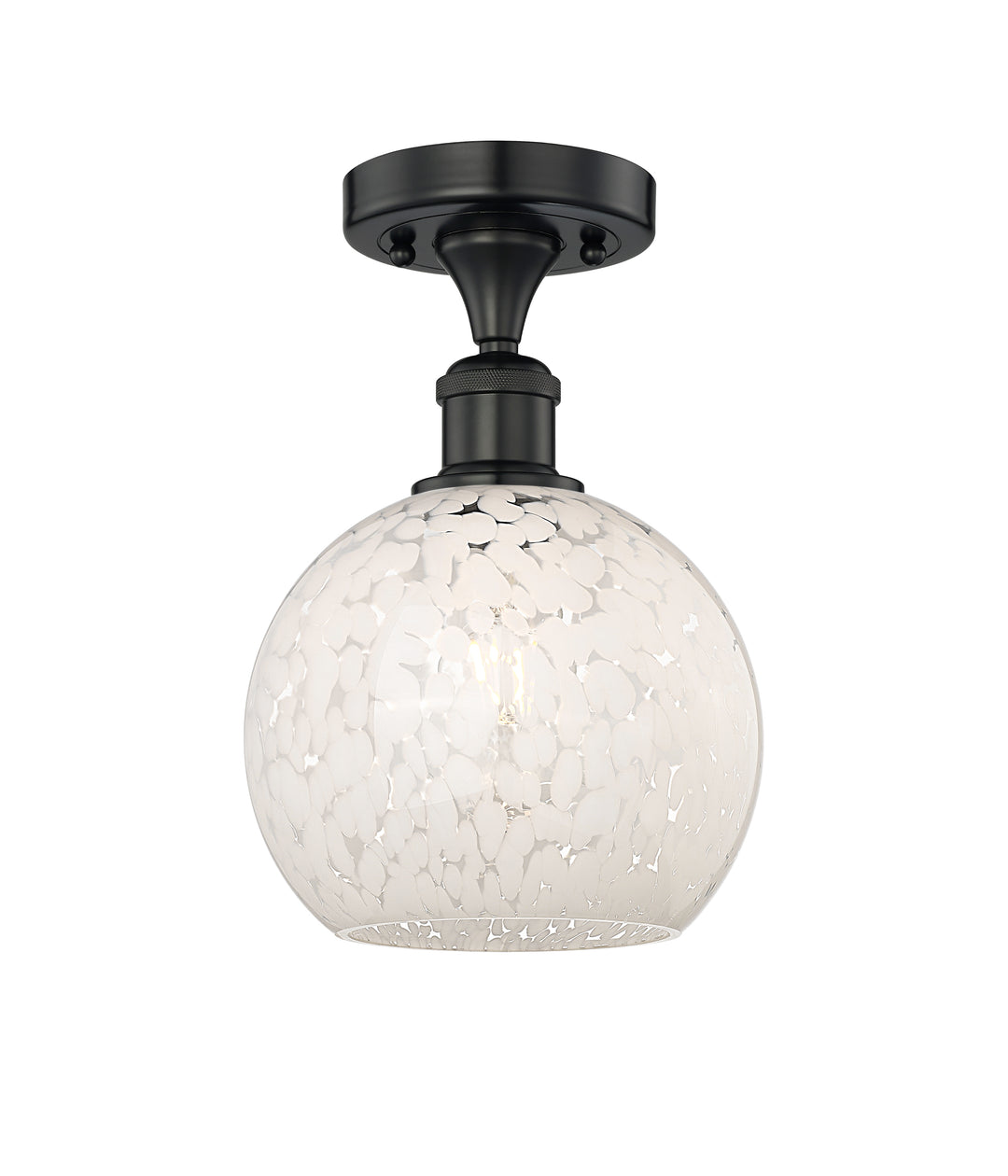 Innovations Lighting White Mouchette 8" Semi-Flush Mount - Matte Black Ceiling Semi Flush Mounts Innovations Lighting White Mouchette ; Glass Type: White  