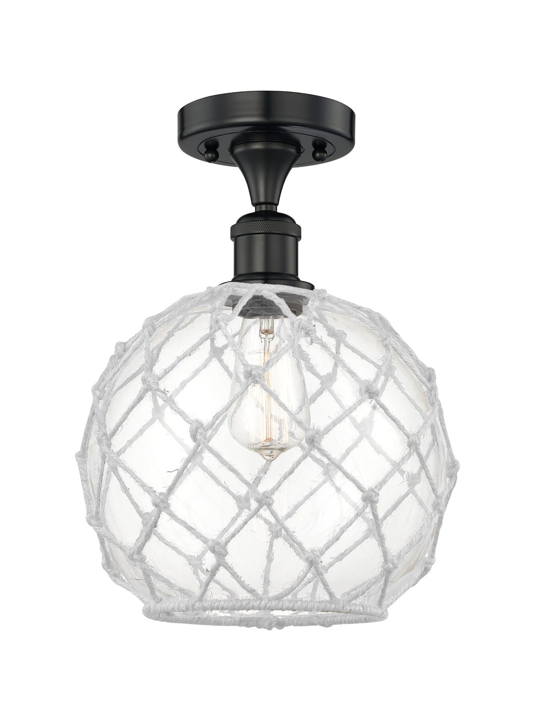 Innovations Lighting Large Farmhouse Rope Semi-Flush Mount - Matte Black Ceiling Semi Flush Mounts Innovations Lighting Clear Glass with White Rope ; Glass Type: Transparent  