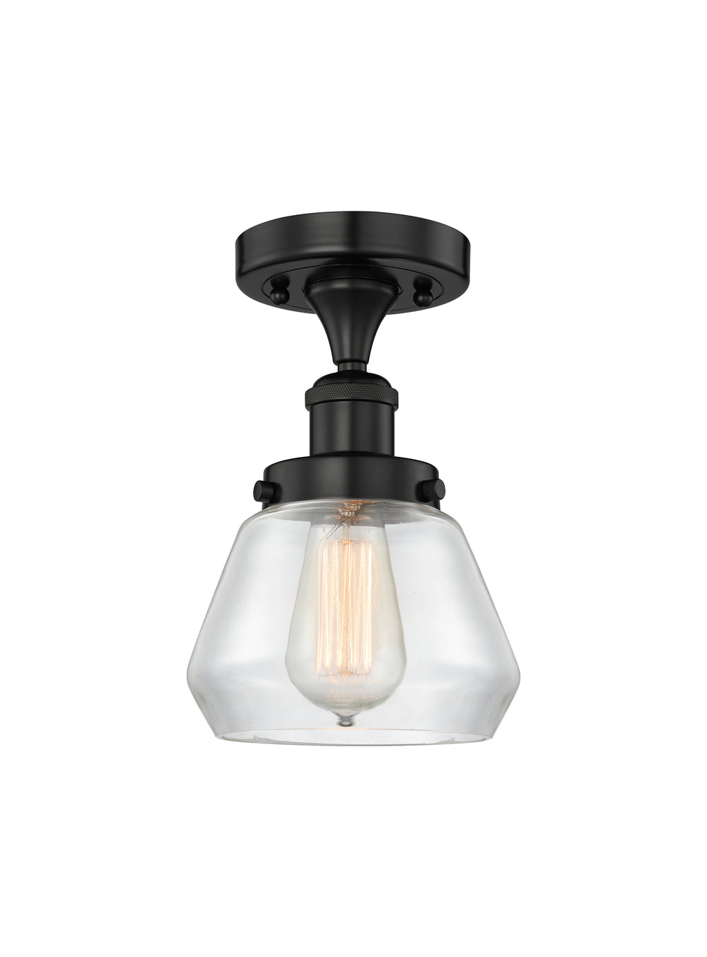 Innovations Lighting Fulton 7" Semi-Flush Mount - Matte Black Ceiling Semi Flush Mounts Innovations Lighting Clear ; Glass Type: Transparent; Ribbed  