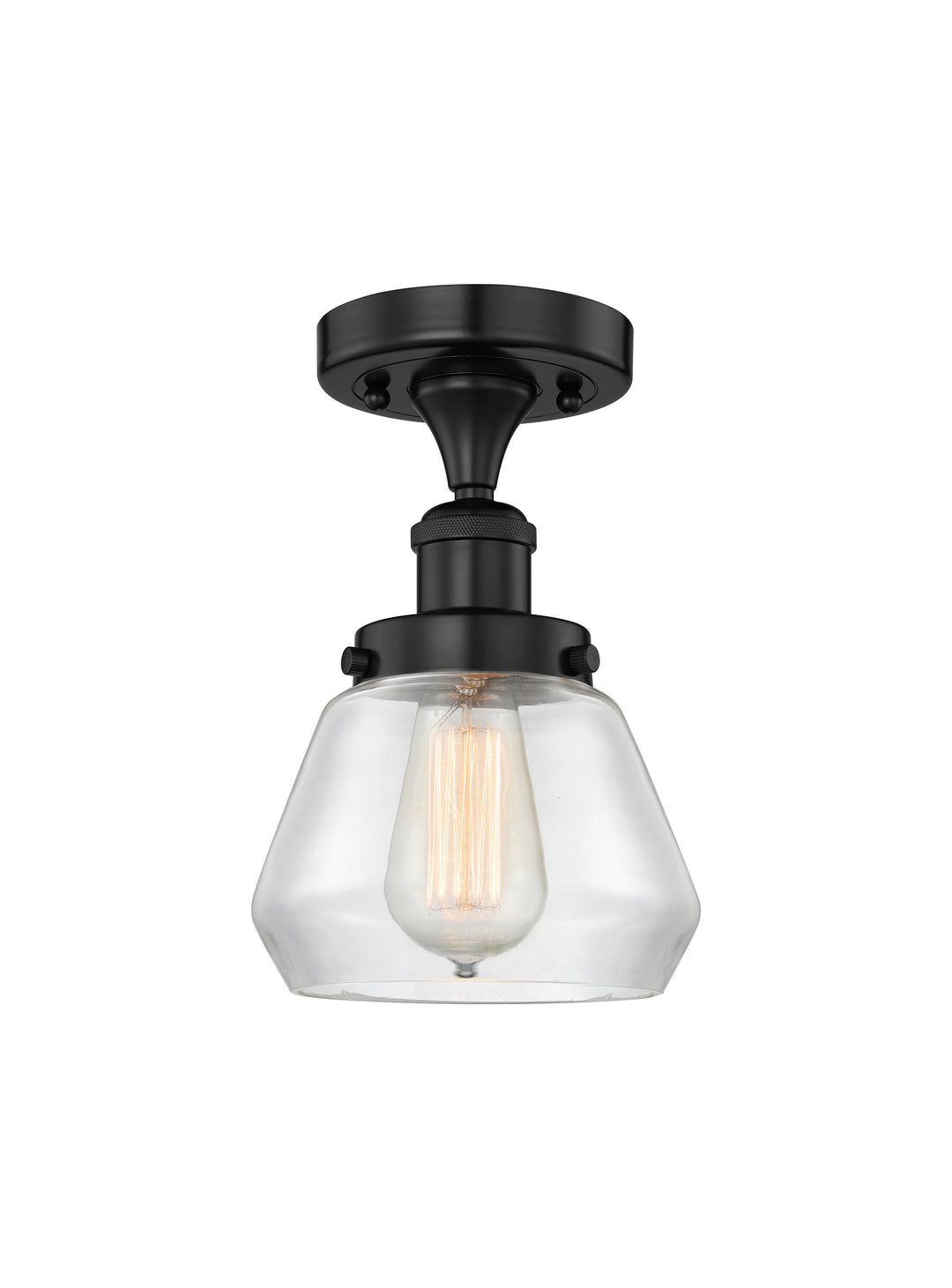 Innovations Lighting Fulton 7" Semi-Flush Mount - Matte Black Ceiling Semi Flush Mounts Innovations Lighting Clear ; Glass Type: Transparent; Ribbed  