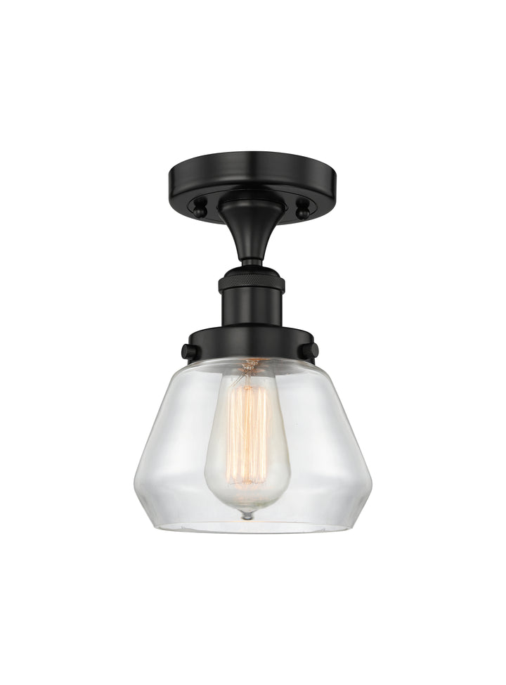 Innovations Lighting Fulton 7" Semi-Flush Mount - Matte Black Ceiling Semi Flush Mounts Innovations Lighting Clear ; Glass Type: Transparent; Ribbed  