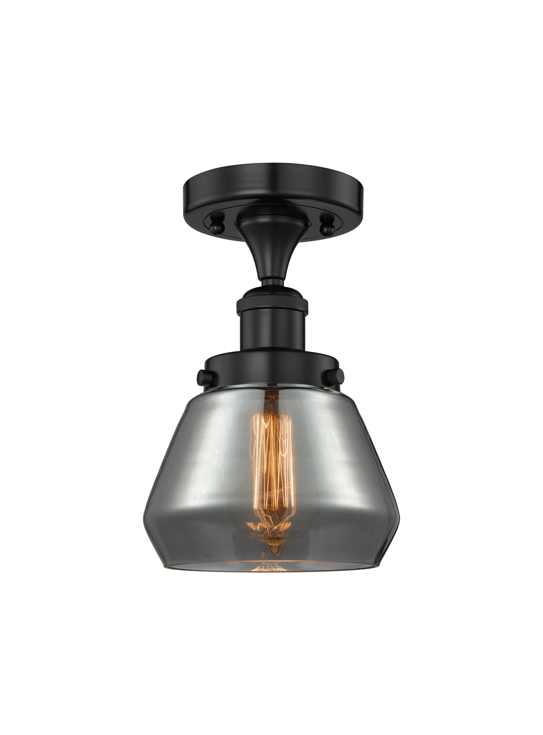 Innovations Lighting Fulton 7" Semi-Flush Mount - Matte Black Ceiling Semi Flush Mounts Innovations Lighting Light Smoke ; Glass Type: Smoked; Ribbed  