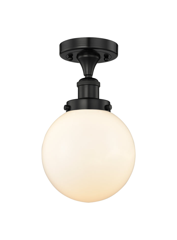 Innovations Lighting Beacon 8" Semi-Flush Mount - Matte Black Ceiling Semi Flush Mounts Innovations Lighting Matte White ; Glass Type: Frosted; Ribbed  