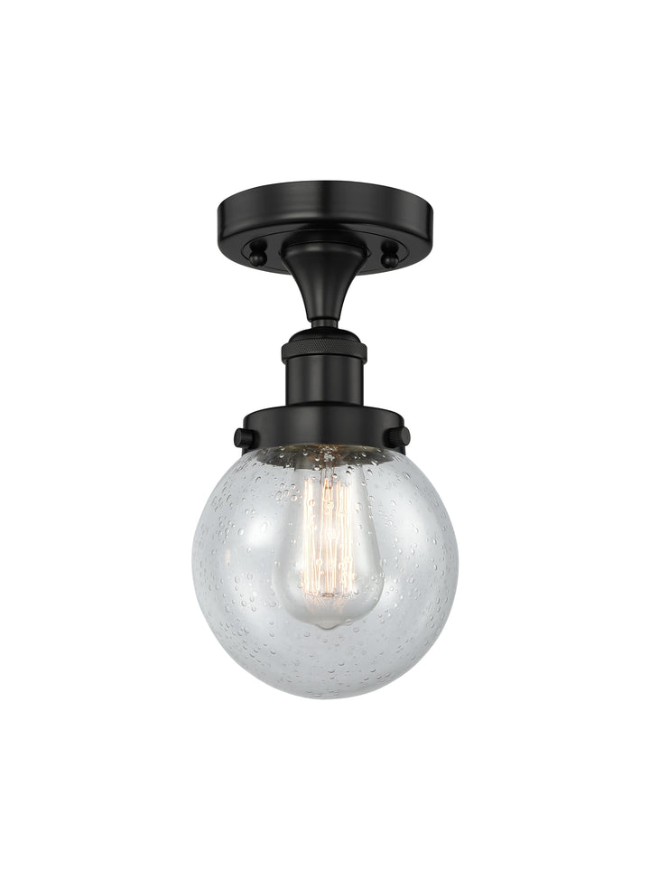 Innovations Lighting Beacon 6" Semi-Flush Mount - Matte Black Ceiling Semi Flush Mounts Innovations Lighting Seedy ; Glass Type: Seedy; Ribbed  